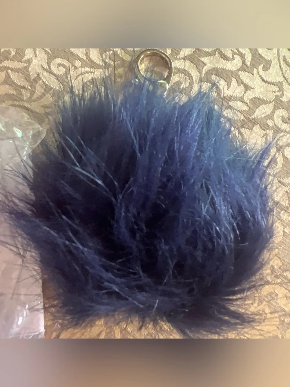 Origami Owl Pom Pom Bag Clip Keychain Poof Navy Blue GOLD